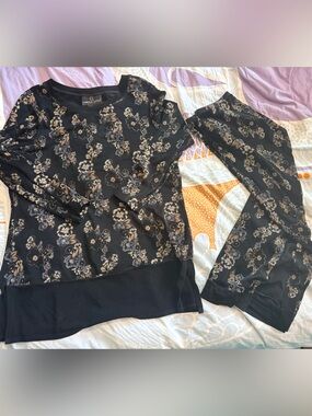 Amazing Vintage Carole Little Black Floral Knit Two Piece